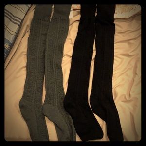Black and gray thigh high socks